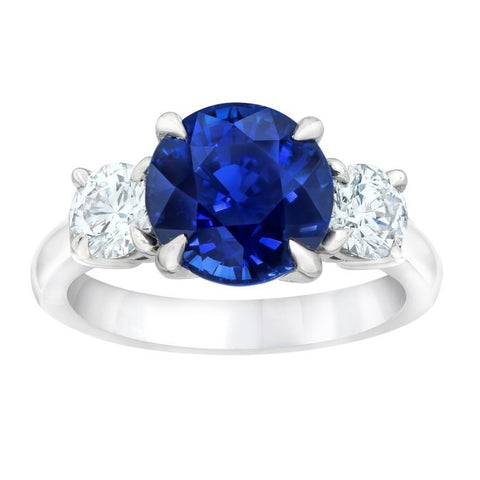 3.77 Carat Radiant Blue Sapphire and Platinum Diamond Ring
