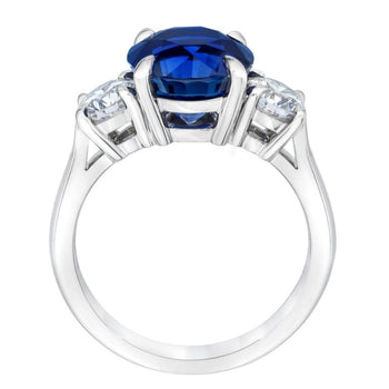 4.61 Carat Round Blue Sapphire and Diamond Platinum Ring