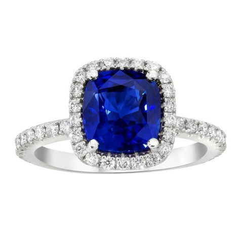 7.58 Carat Cushion Blue Sapphire and Diamond Platinum Ring