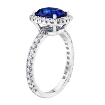 2.63 Carat Cushion Blue Sapphire and Diamond Platinum Ring