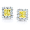 1.04 Carat Radiant Yellow Fancy Diamond and Diamond Platinum Earrings