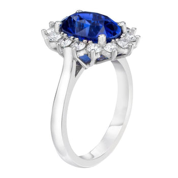 4.61 Carat Oval Blue Sapphire and Diamond Platinum Ring