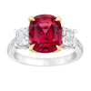 4.00 Carat Cushion Red Spinel and Diamond Platinum Ring