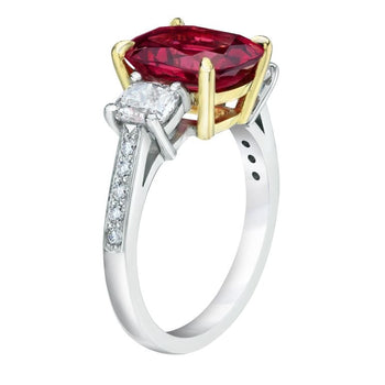 4.00 Carat Cushion Red Spinel and Diamond Platinum Ring
