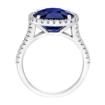 7.10 Carat Cushion Blue Sapphire and Diamond Platinum Ring