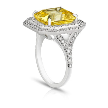 9.04 Carat Octagonal Yellow Sapphire and and Diamond Platinum Ring