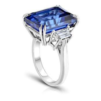 18.26 Carat Emerald Blue Tanzanite and Diamond Platinum Ring
