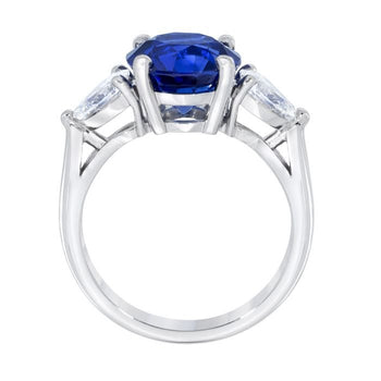 4.15 Carat Round Blue Sapphire and Diamond Platinum Ring