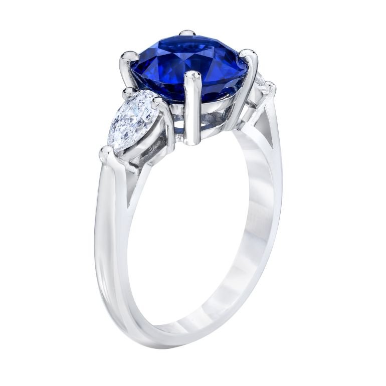 4.15 Carat Round Blue Sapphire and Diamond Platinum Ring