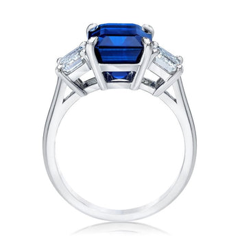6.54 Carat Emerald Blue Sapphire and Diamond Platinum Ring