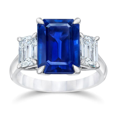 6.90 Carat Oval Blue Sapphire and Diamond Ring