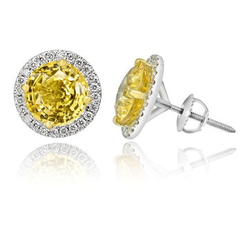 9.05 Carat Round Yellow Sapphire and Diamond Platinum Earrings