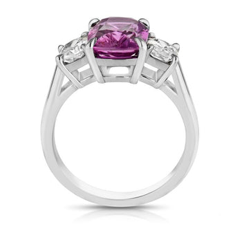 3.43 Carat Cushion Purple Sapphire and Diamond Platinum Ring