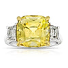 8.90 Carat Cushion Yellow Sapphire and Diamond Platinum Ring