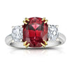 3.29 Carat Cushion Red Spinel and Diamond Platinum Ring