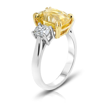 6.22 Carat Cushion Yellow Sapphire and a Diamond Platinum Ring