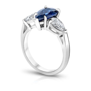 2.41 Carat Pear Blue Sapphire and a Platinum Diamond Ring