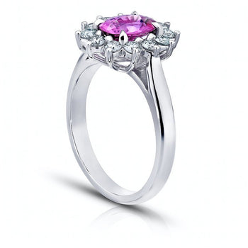 1.46 Carat Oval Pink Sapphire and a Platinum Diamond Ring