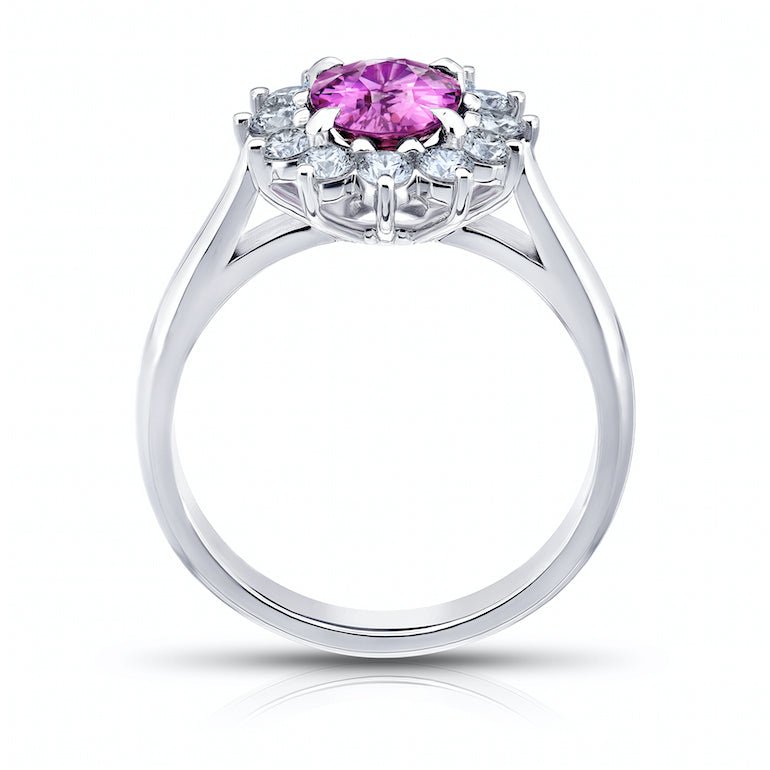 1.46 Carat Oval Pink Sapphire and a Platinum Diamond Ring