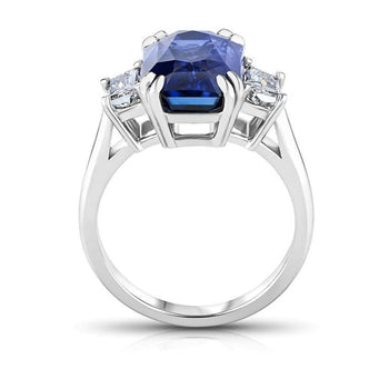 7.29 Carat Radiant Blue Sapphire and a Platinum Diamond Ring