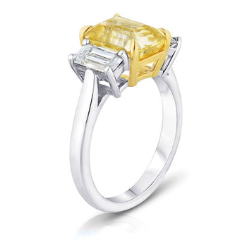 4.11 Carat Emerald Yellow Sapphire and a Platinum Diamond Ring