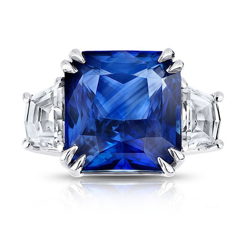 3.02 Carat Cushion Blue Sapphire and Diamond Ring