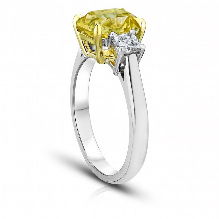 3.14 Carat Rectangular Modified Brilliant Yellow Sapphire and Platinum Diamond Ring