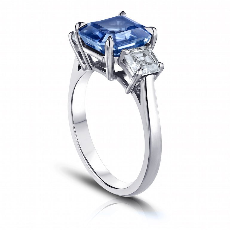 4.96 Carat Emerald Blue Sapphire and Diamond Platinum Ring