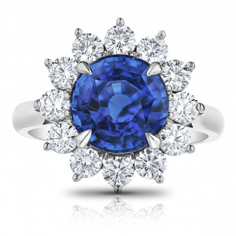 3.02 Carat Cushion Blue Sapphire and Diamond Ring