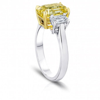 4.19 Carat Emerald Yellow Sapphire and Diamond Platinum Ring