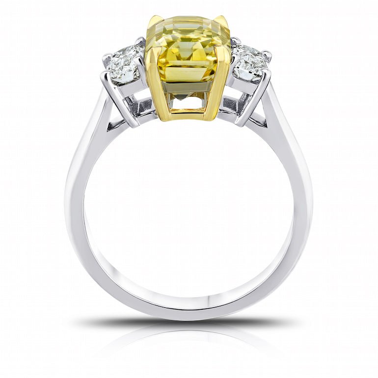 4.19 Carat Emerald Yellow Sapphire and Diamond Platinum Ring