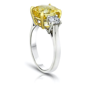 5.65 Carat Cushion Yellow Sapphire and Diamond Platinum Ring
