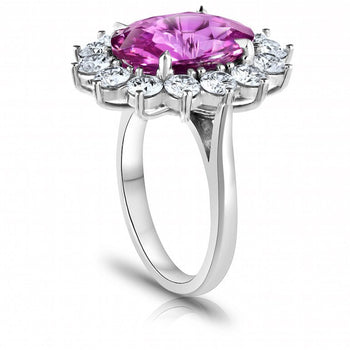 7.25 Carat Oval Pink Sapphire and Diamond Platinum Ring