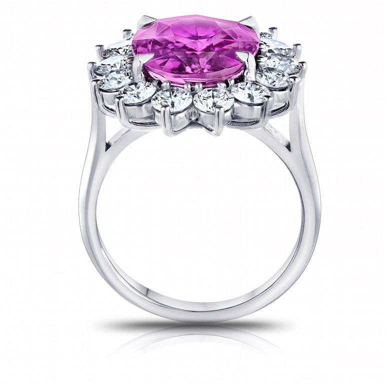 7.25 Carat Oval Pink Sapphire and Diamond Platinum Ring