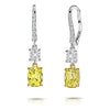 3.97 Carat Cushion Yellow Sapphire and Diamond Platinum Earrings