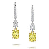 3.97 Carat Cushion Yellow Sapphire and Diamond Platinum Earrings