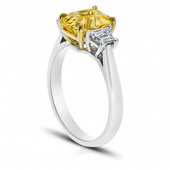 3.07 Carat Emerald Yellow Sapphire and Diamond Platinum Ring
