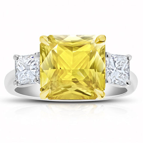 3.28 Carat Emerald Cut Pink Sapphire and Diamond Ring