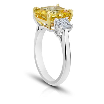 5.67 Carat Radiant Yellow Sapphire and Diamond Platinum Ring