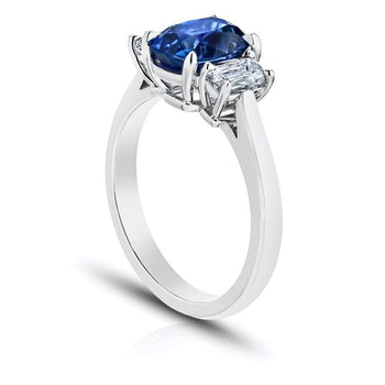 2.48 Carat Cushion Blue Sapphire and Diamond Platinum Ring
