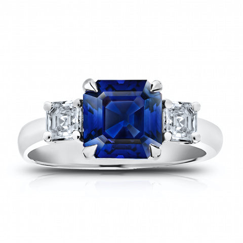 3.21 Carat Cushion Blue Sapphire And Diamond Ring