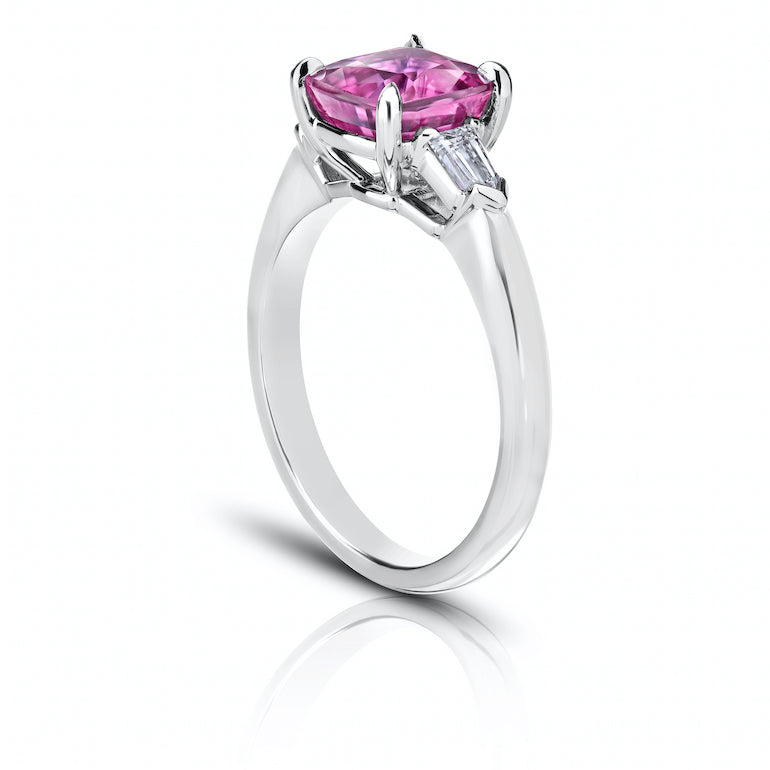 3.01 Carat Cushion Pink Sapphire and Diamond Platinum Ring