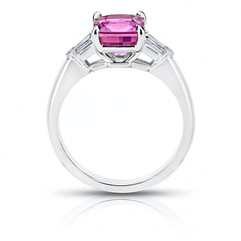 3.01 Carat Cushion Pink Sapphire and Diamond Platinum Ring