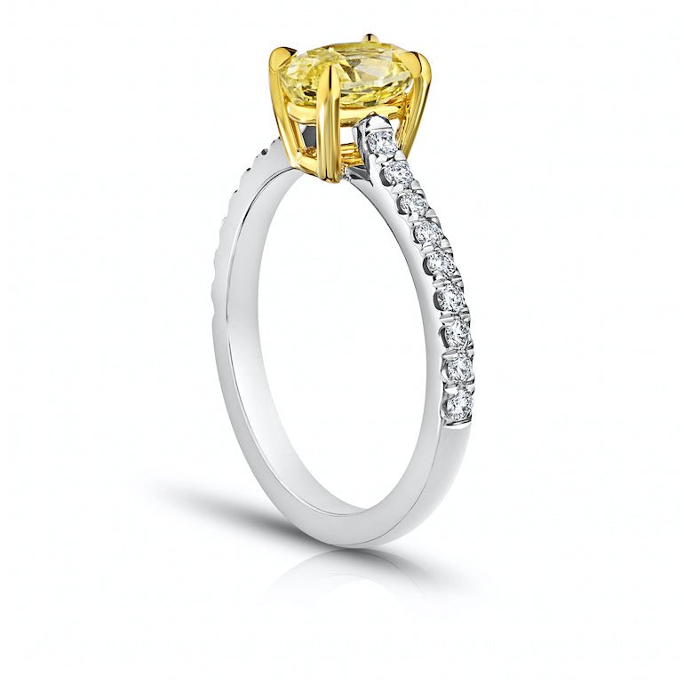 1.20 Carat Oval Yellow Fancy Diamond and Diamond Platinum Ring