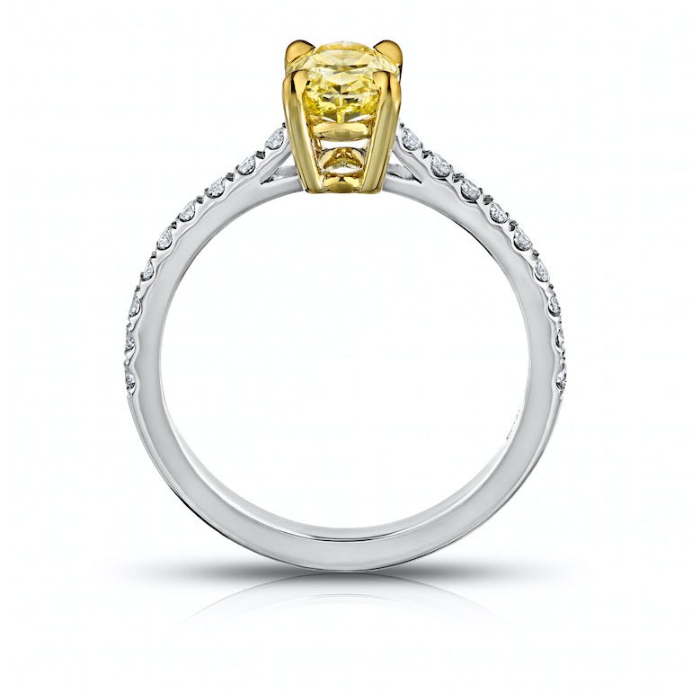 1.20 Carat Oval Yellow Fancy Diamond and Diamond Platinum Ring