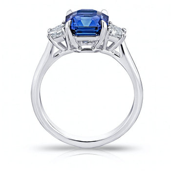 3.89 Carat Emerald Blue Sapphire and Diamond Platinum Ring