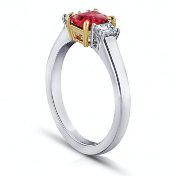 1.12 Carat Emerald Red Ruby and Diamond Platinum Ring