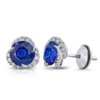 4.42 Carat Round Blue Sapphire and Diamond Platinum Earrings