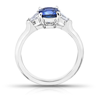 1.47 Carat Cushion Blue Sapphire and Diamond Platinum Ring