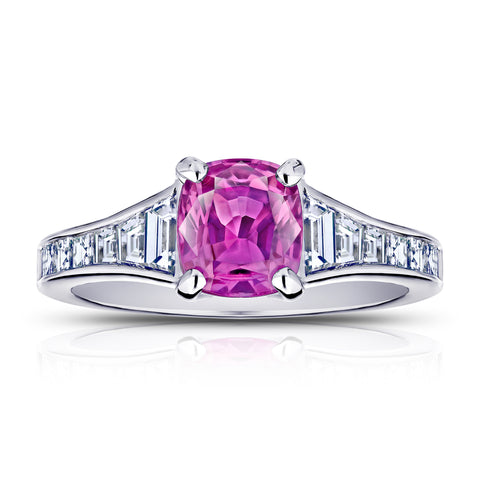 4.37 Carat Emerald Cut Pink Sapphire and Diamond Ring